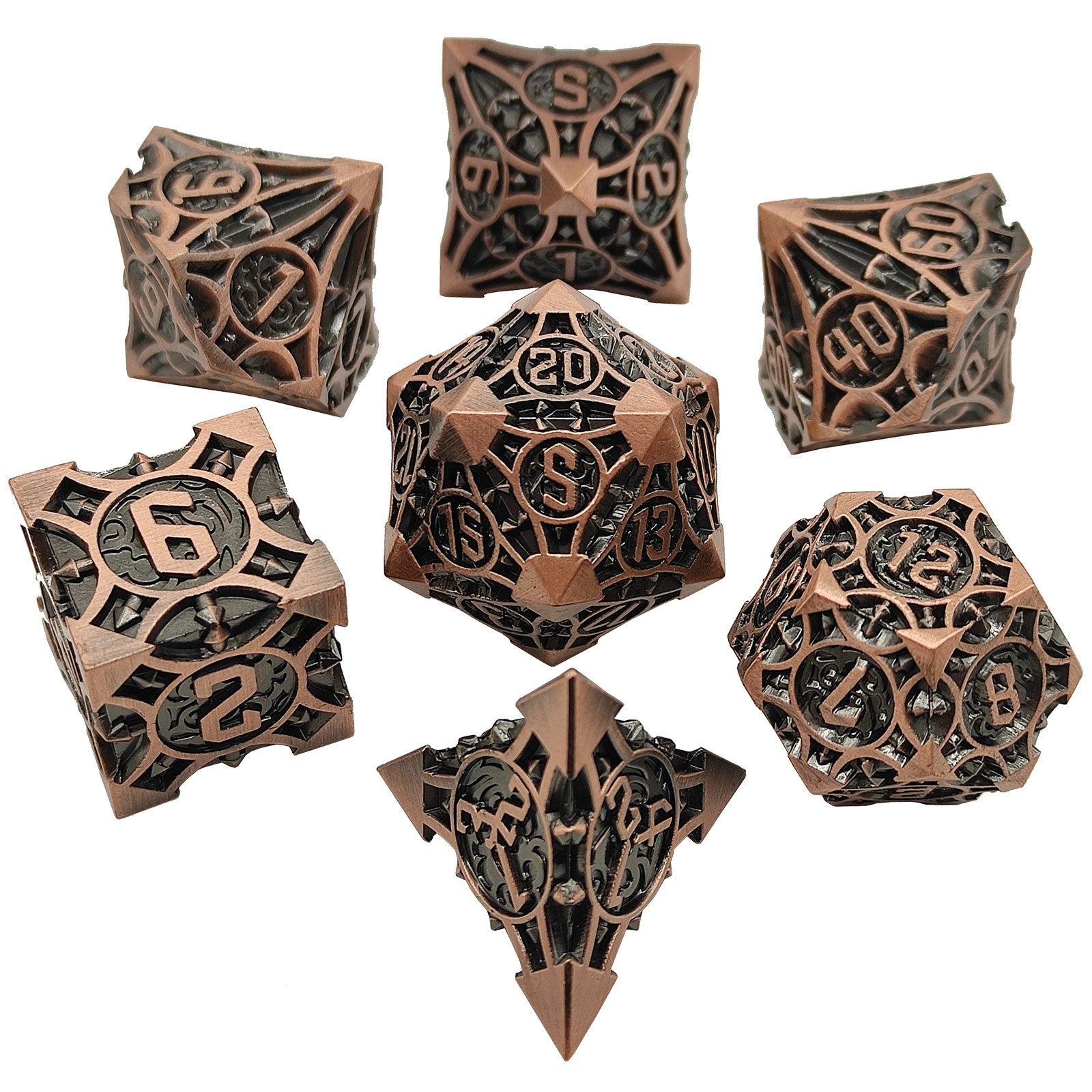 Metal Dice Set, 7 Die Metal Polyhedral Dice Set With Gift Metal Box And Golden Number For Metal Dice Set Christmas, Halloween, Thanksgiving Gift, gaming gift