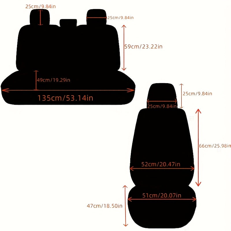 5pcs Full Seat Breathable Car Seat Covers, Suitable for 5 Seats -