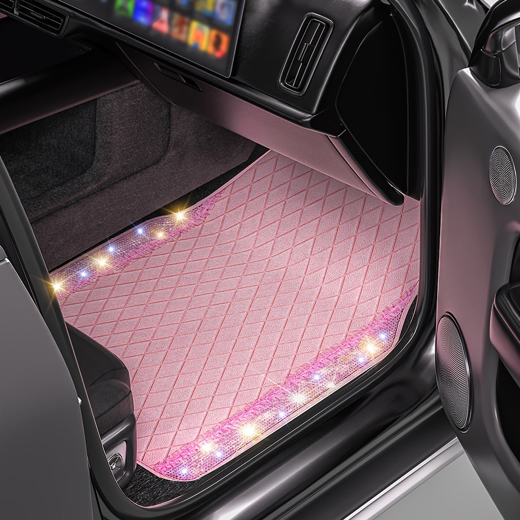 PU Leather Car Mats, Beautiful Fabric Pattern Decoration, Shining Diamond Floor Mats