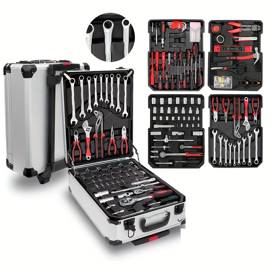 899/52+1 Tool Set, Portable 4-Layer Tool Box with Wheels for Easy Pushing and Pulling, 1/4" Drive and Standard Socket, Multi-Functional Tool Box for Automotive Repair