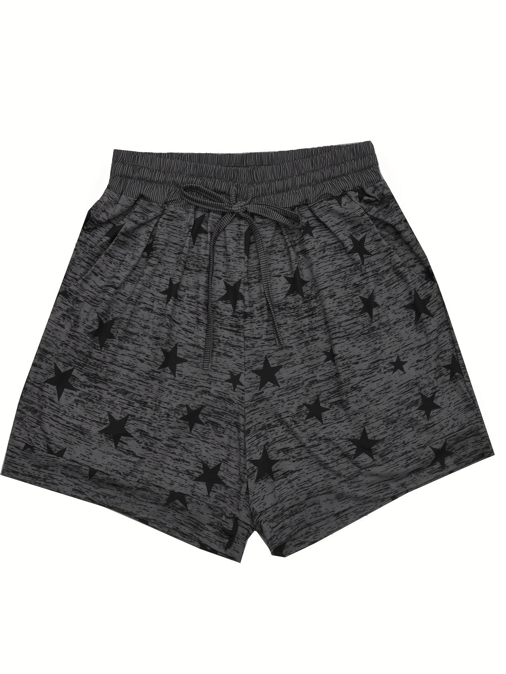 Plus Size Casual Leggings, Women's Plus Star Print Elastic Drawstring Medium Stretch Sports Shorts