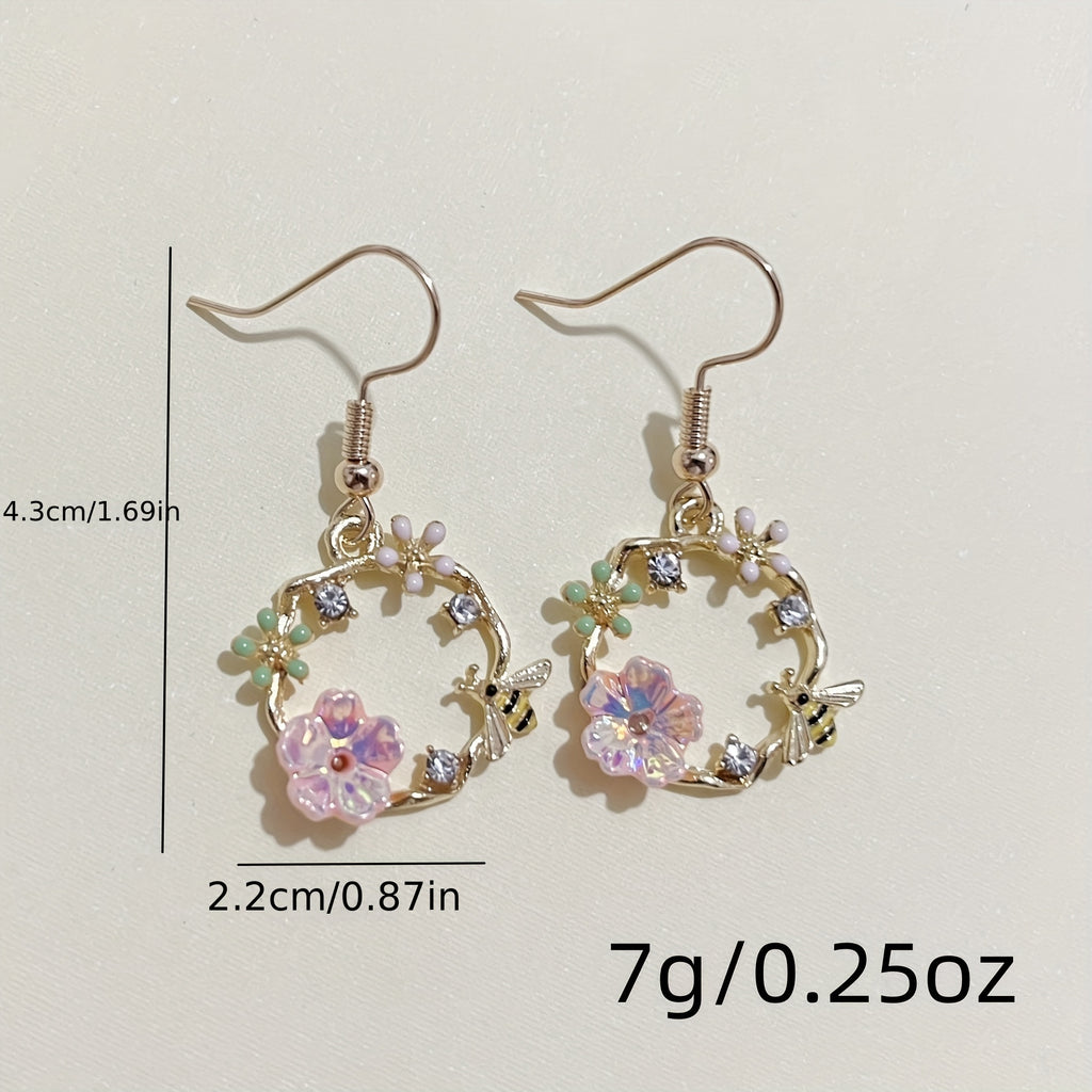 Korean fashion bee wreath Silvery needle earrings, fairy shell flower earrings