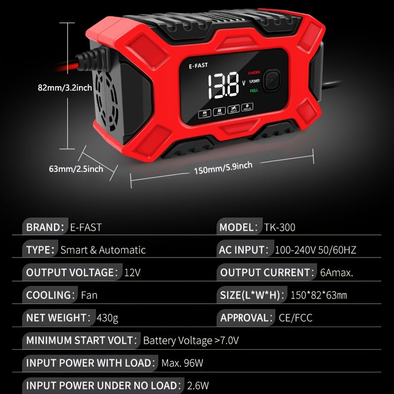 [Besper Smart Battery Charger] Besper 12V 6A Smart Battery Charger - Automatic Pulse Repair - AGM/Gel/Lead Acid Compatible for Cars, Trucks, Motorcycles & Lawn Mowers