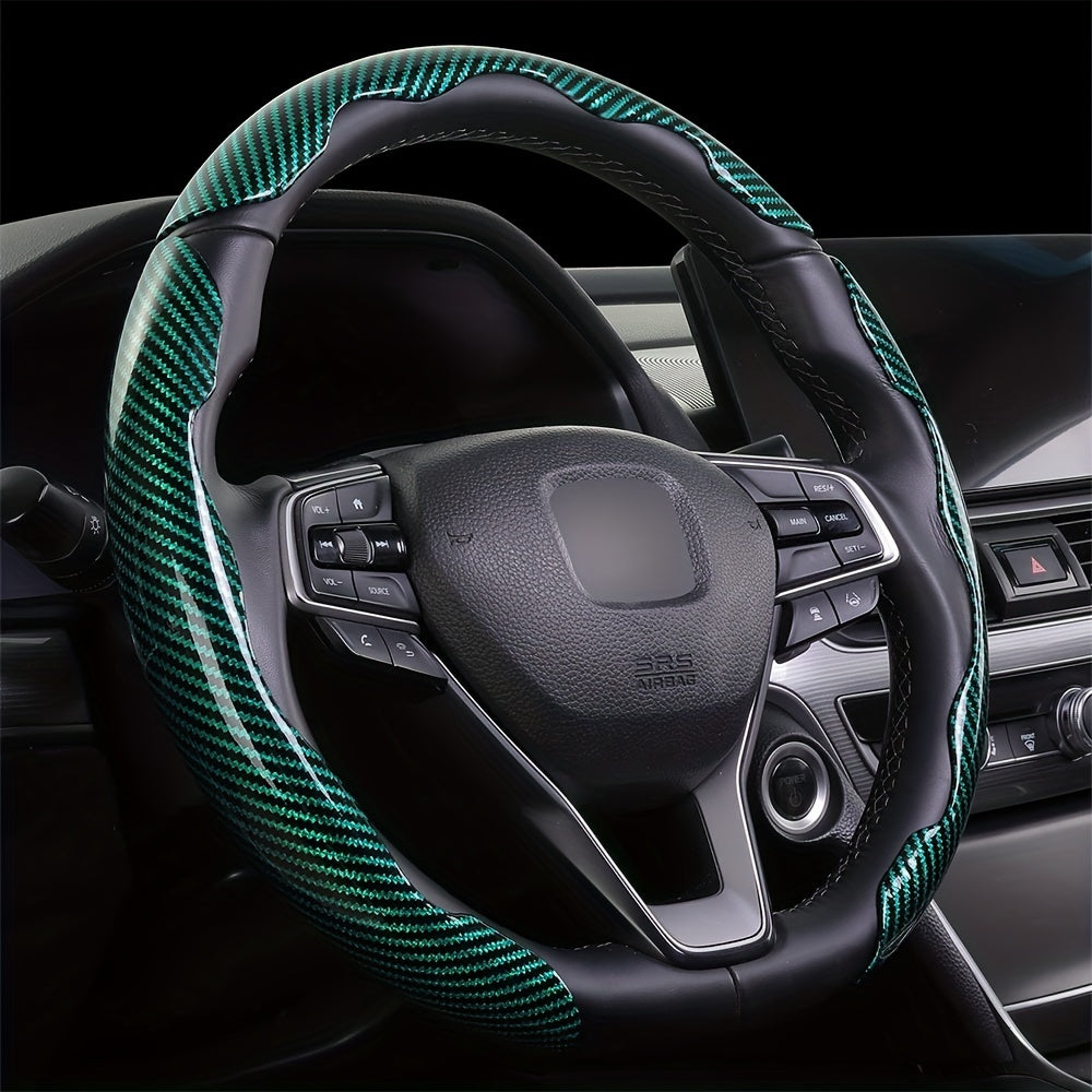 3Pcs Universal Carbon Fiber Style Steering Wheel Covers, High-Grip ABS Resin, Snap-On Design, No Inner Circle - Sleek Automotive Steering Wheel Protection