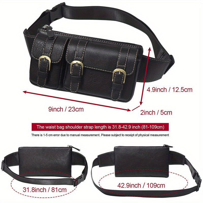 1pc PU Leather Waist Bag Fanny Bag For Men Women, Outdoor Travel Sports Chest Bag For Running Hiking, Simple Fashion Bumbag, Smart Phone Purse Wallet, Card License Bag