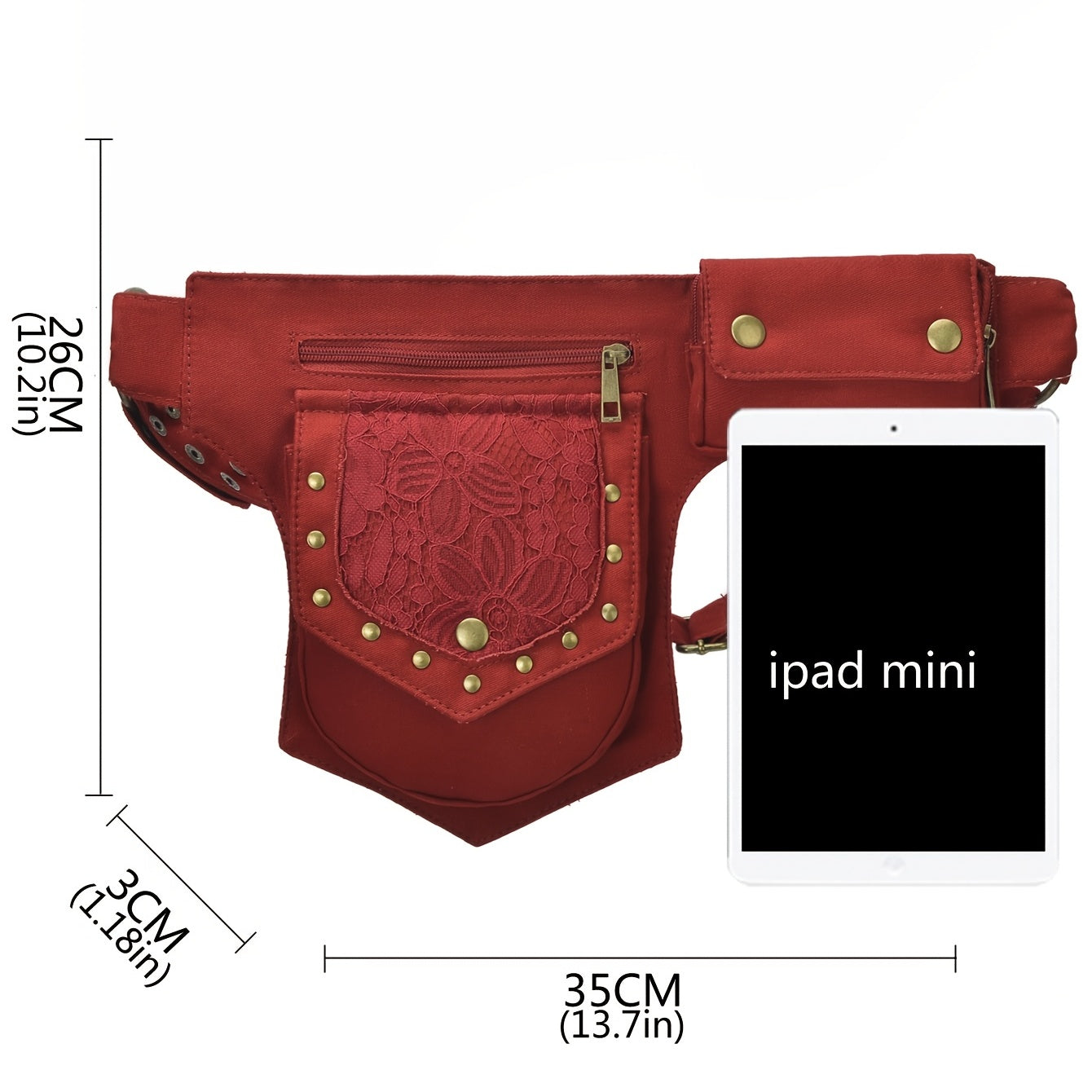 Gothic Thigh Drop Leg Bag, Studded Decor Fabric Waist Bag, Lightweight Outdoor Travel Phone Purse Bum Bag Fanny Pack