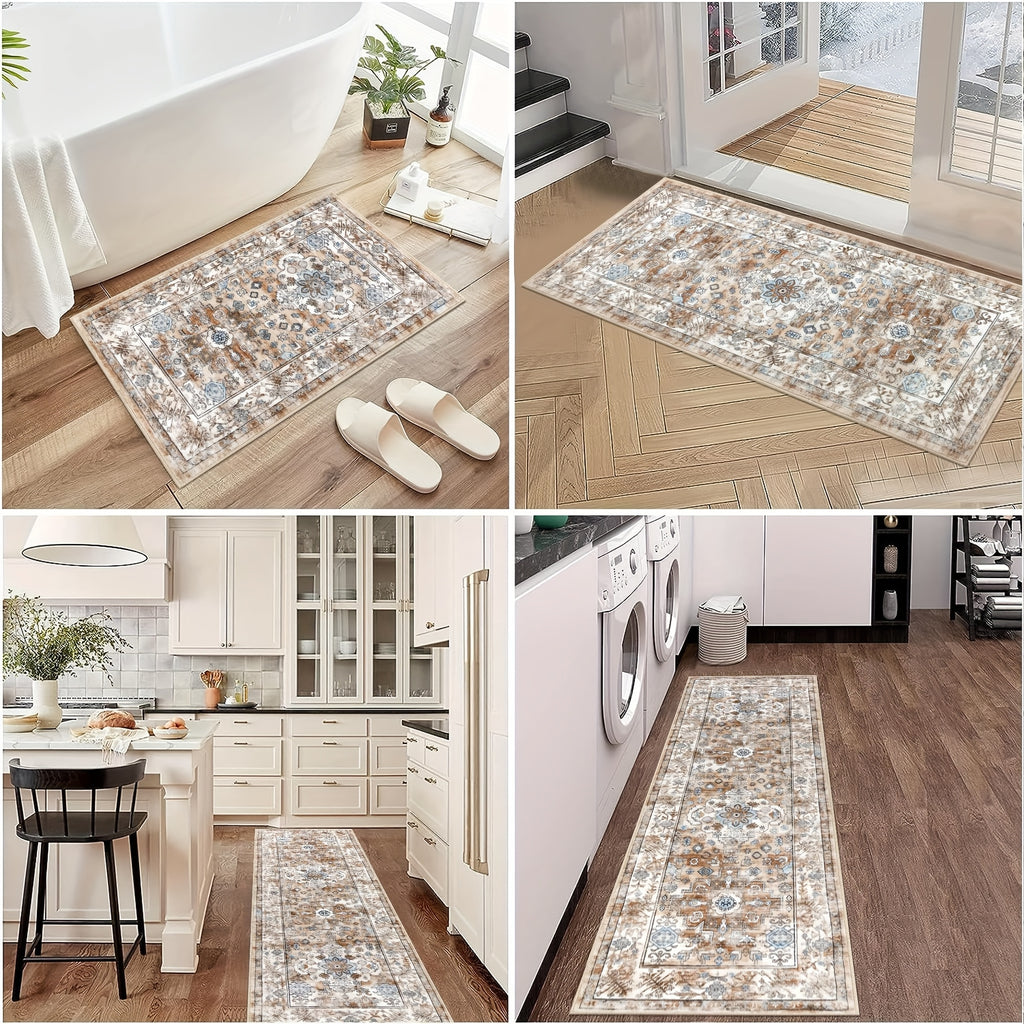 1/2/3pcs Bohemian Style Flannel Kitchen Floor Mats, Washable Low-area Rugs, Suitable for Decoration In Kitchens, Laundry Rooms And Hallways