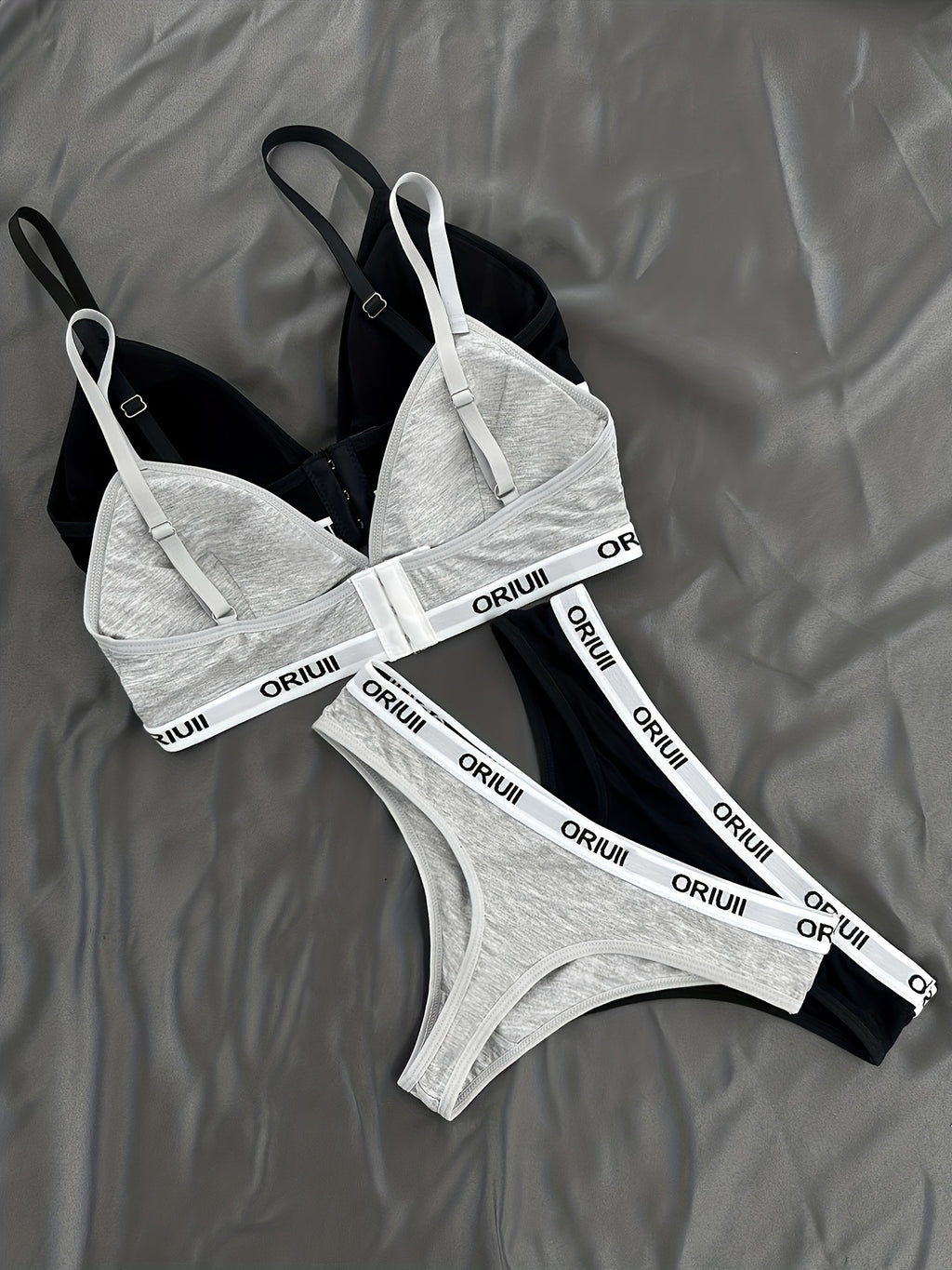 2 Sets Letter Print Bra & Panties, Wireless Sports Bra & Elastic Thong Lingerie Set, Women's Lingerie & Underwear