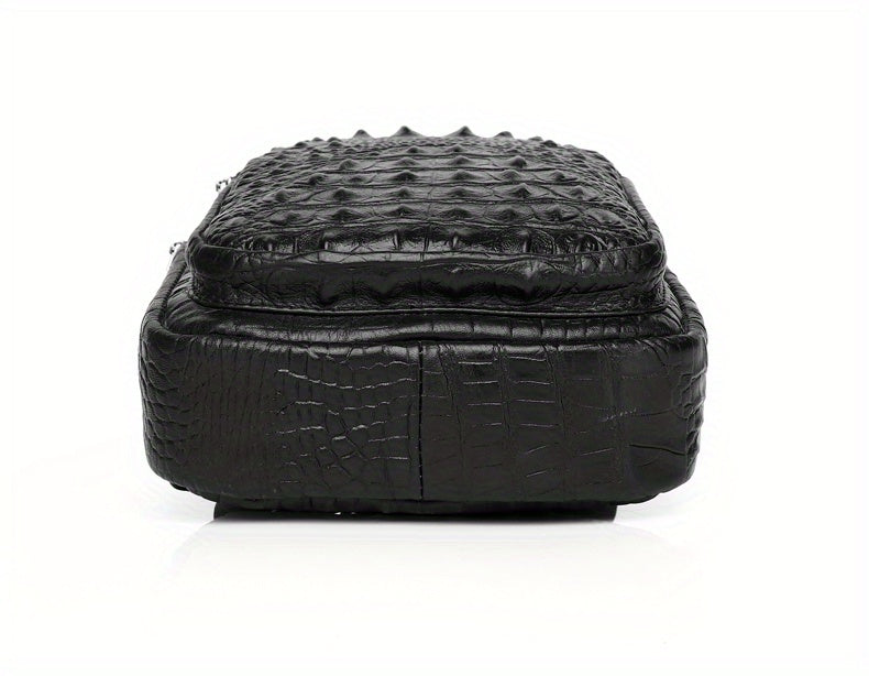 SCHLATUM Men and Women's Genuine Leather Crocodile Pattern Crossbody Bag - Large Capacity, Multifunctional for Travel, Sports & Camping