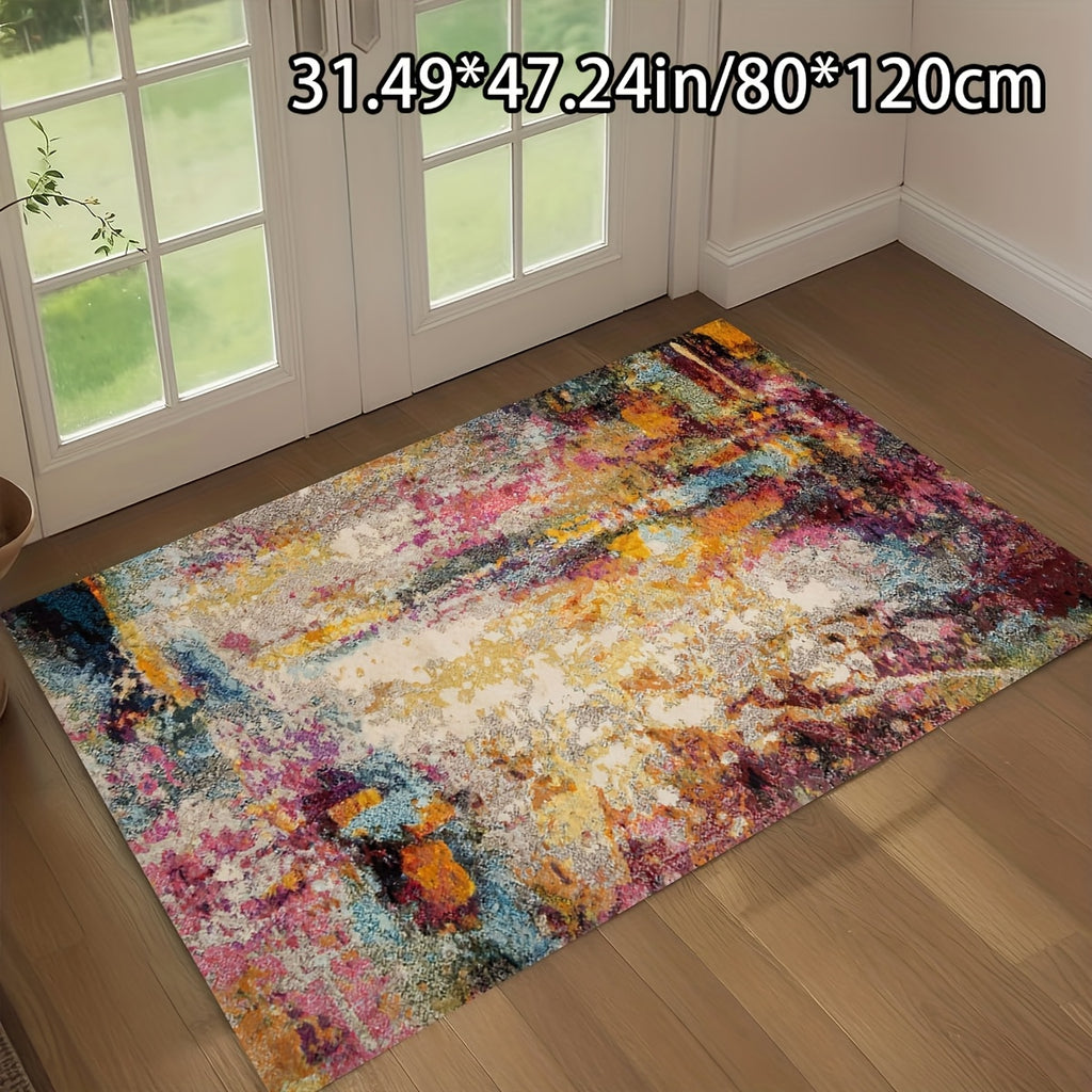Open Golden Velvet + 800g per square meter + Non-slip PU bottom + Bottom PU floral pattern craft 1pc Golden Velvet Home Decor Abstract Art Minimalist Pattern Mat Modern Versatile Decoration Style, Living Room Mat, Sofa Mat, D