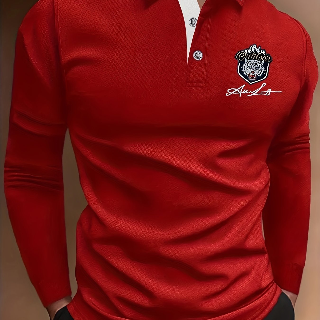 Tiger Head Anime Print Men's Casual Comfy Long Sleeve Shirt For Spring Fall, Golf Sports