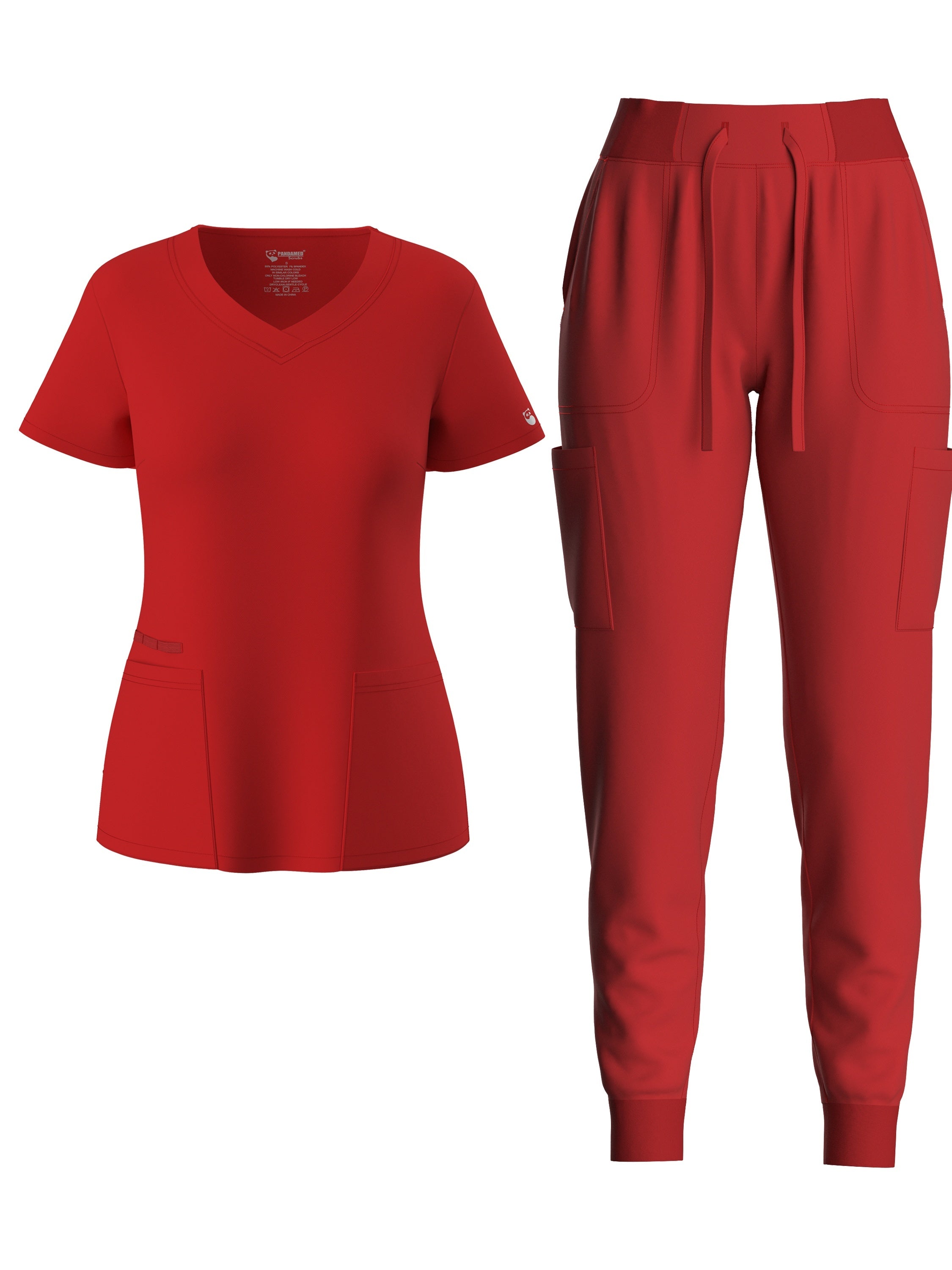 two-piece Elegant Two-Piece Scrub Set for Women: Short Sleeve V Neck Top & Drawstring Pants