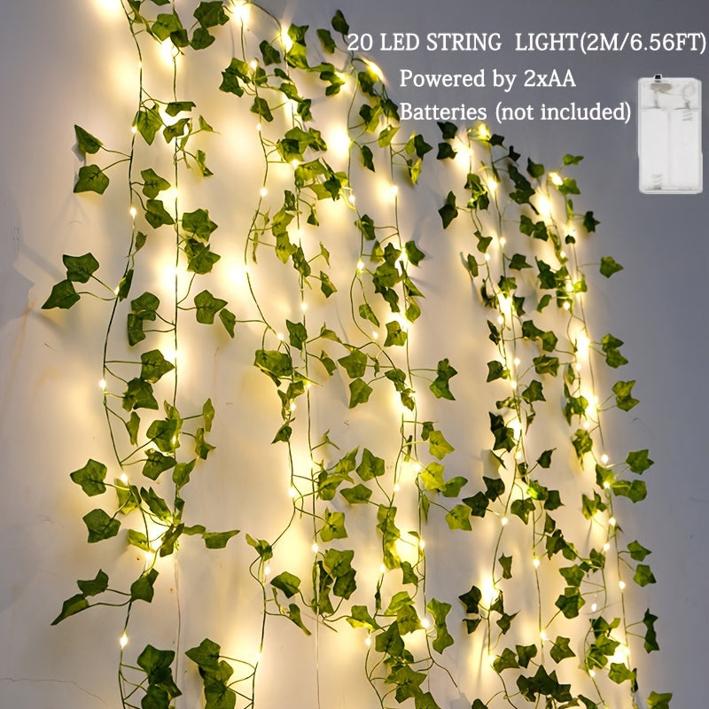 1pc Kinpho Enchanting Green Leaf & Maple LED String Lights - Battery-Powered, Warm Glow Copper Wire with Realistic Greenery for Outdoor Dining, Garden, Balcony, Weddings, and Christmas Decor Halloween decorations, Chrismas de
