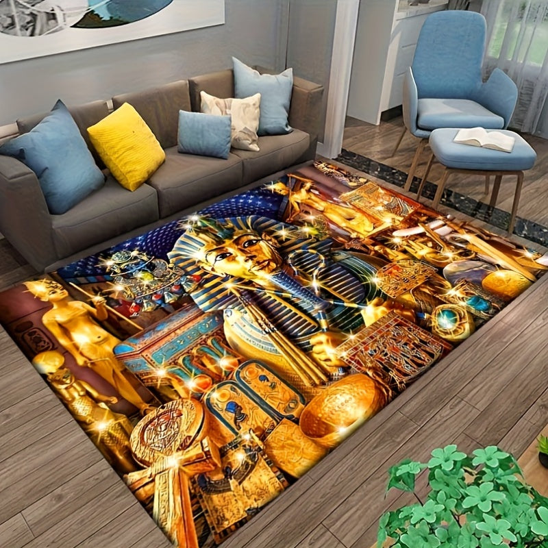 Egyptian Pharaoh Treasure Mat - Soft, Durable, Non-Slip, Machine Washable Polyester Blend Mat with Vibrant Hieroglyphic Design, Perfect for Living Room or Office Decor, Lightweight & Stylish Indoor Space Mat, Rugs for Living
