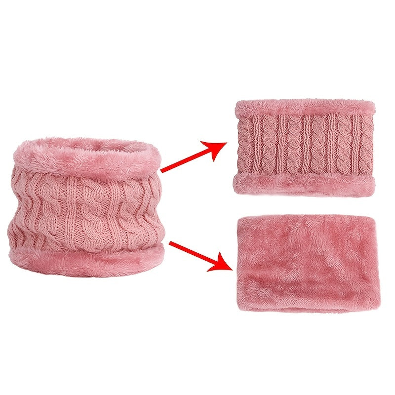 3pcs Youngsters Knitted Thermal Beanie Hat & Gloves & Scarf Set for Winter Warm Accessories