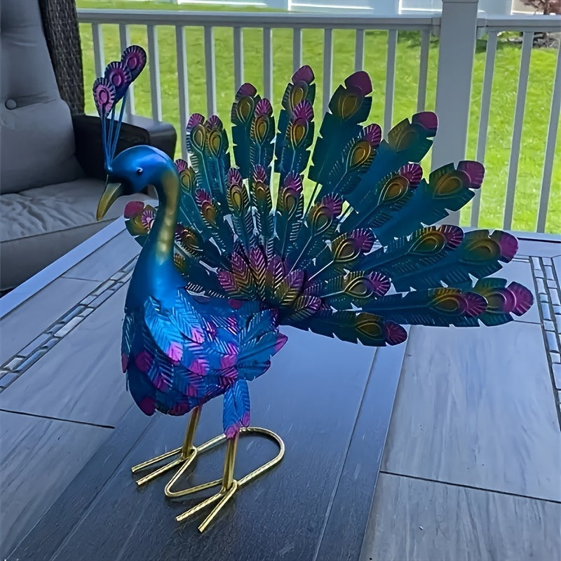 Large Metal Painted Peacock Garden Sculpture - 1pc Figurine for Fountain, Pool, Yard, Lawn, Garden Art - Easter, Halloween, Mother's Day, Thanksgiving, Fall Decor