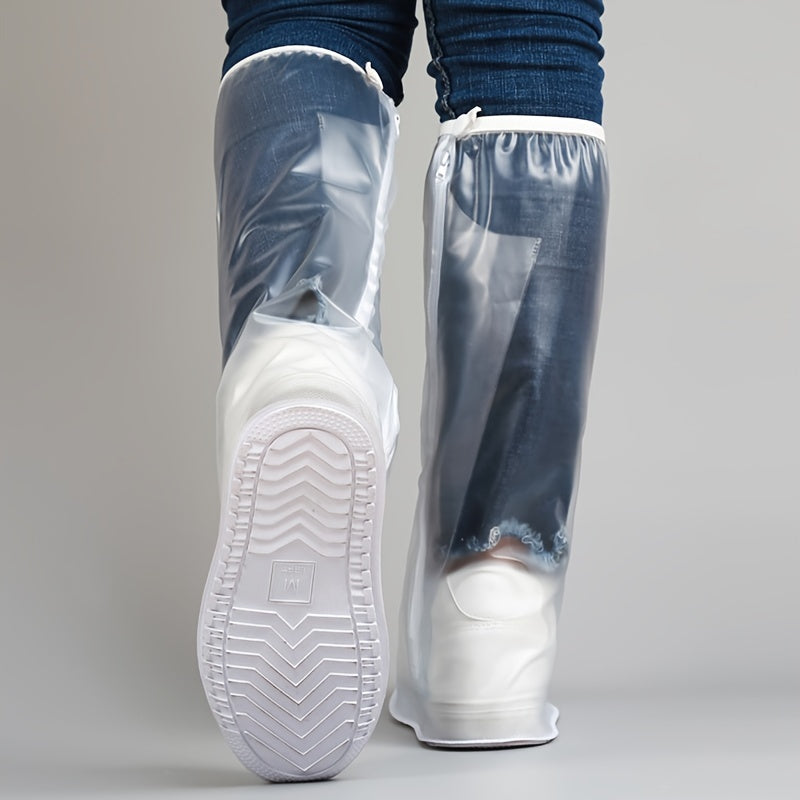 Casual Plastic Shoe Covers, Waterproof, High-Tube, Solid Color, with Reinforced Ring and Thickened Sole, for Men and Women, Outdoor Travel