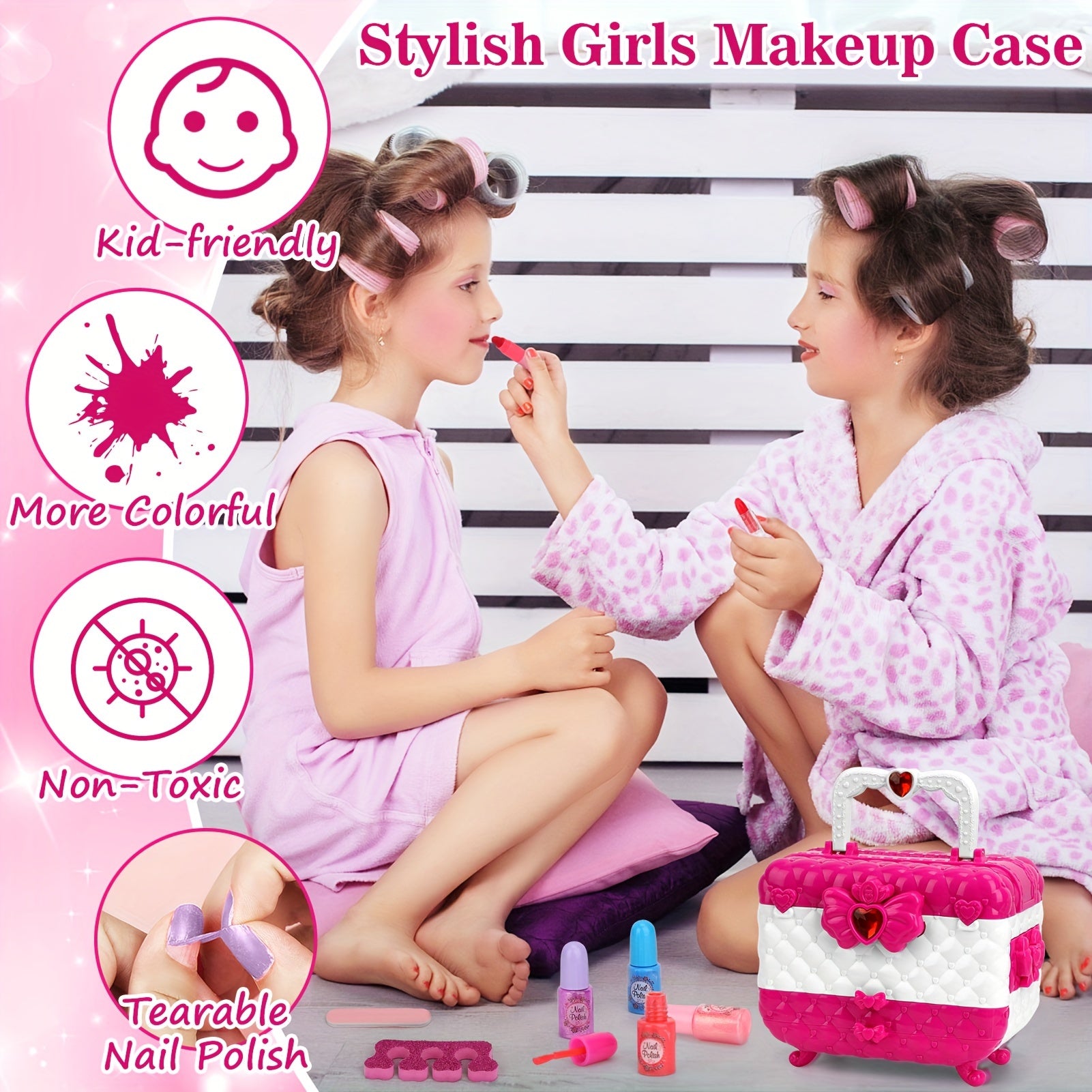 54PCS Washable Real Makeup Set for Kids, Little Girls Makeup Toys, Ideal Christmas Gifts, Toddler Toys for Halloween