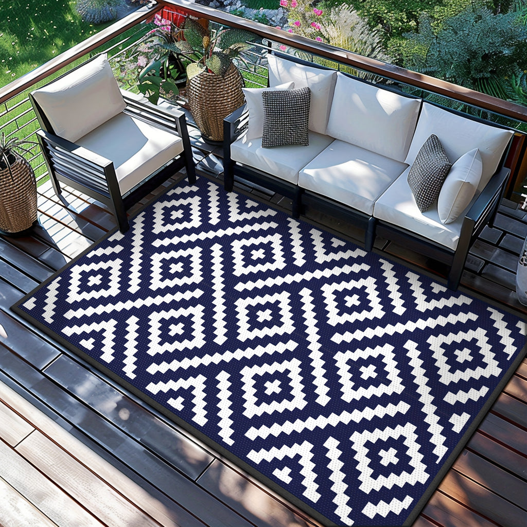 Outdoor Rug for Patio, Large Camping Mat, Reversible Plastic Straw Rugs for RV, Camper, Balcony, Backyard, Picnic, Deck (Black &