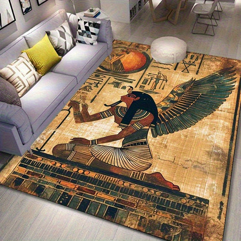 Ancient Egyptian Magic Print Area Mat - Non-Slip Polyester Mat for Living Room & Bedroom, 3D High-Density 800g/square meter, Machine Washable, Rectangular Shape, Ideal for Holidays & Home Decor, Holiday Home Decor | Egyptian