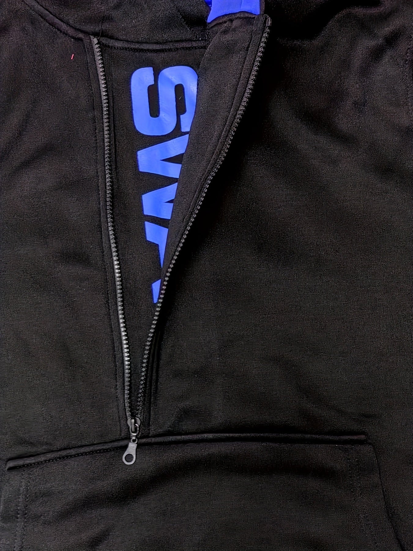 Men's Long Sleeve Letter Print Hoodie Sweatshirt with Kangaroo Pocket, Zipper Sloped Collar, Suitable for Outdoor Sports, Autumn and Winter Fashion