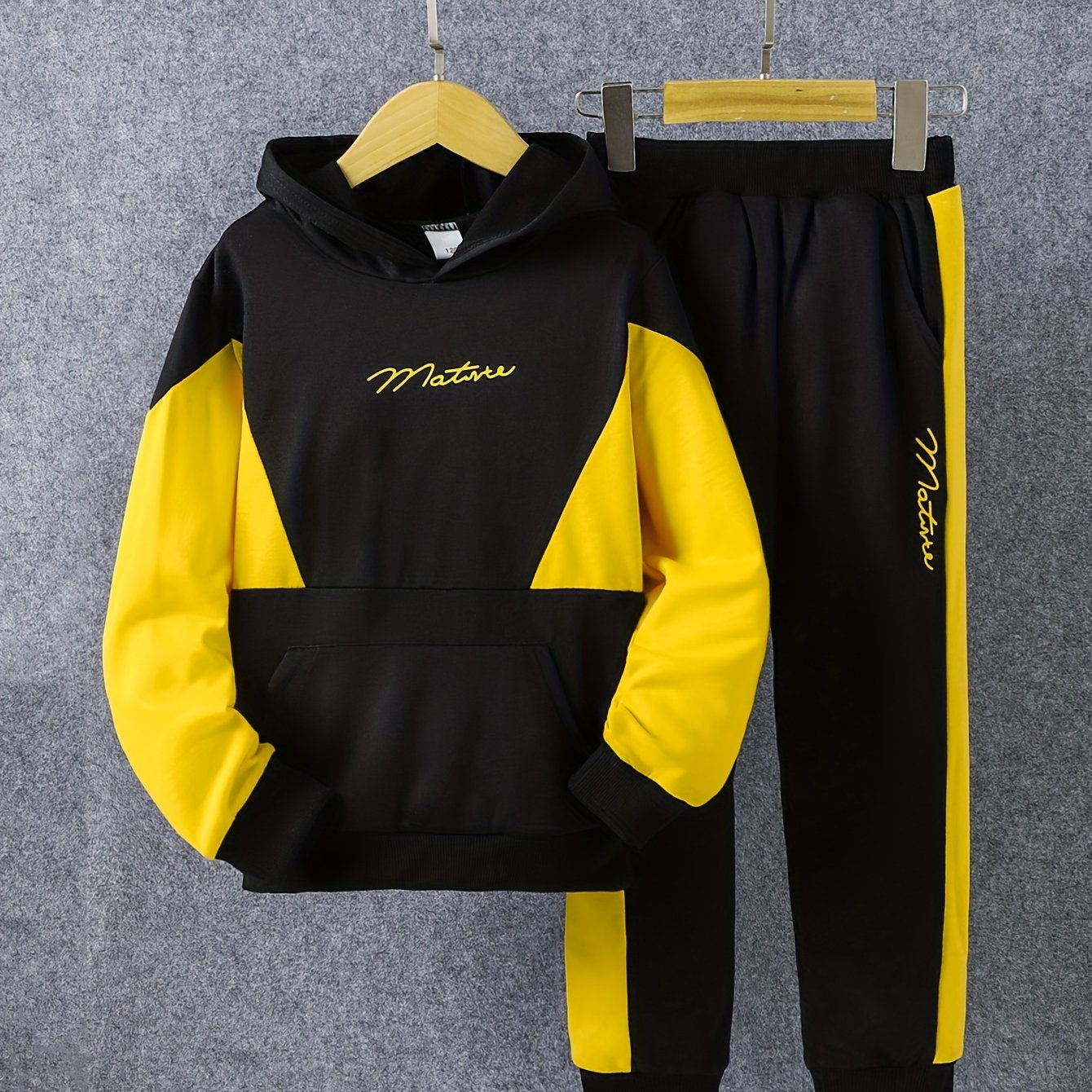 European and American Boys' Long Pants Set with Color Block Hooded Splicing, Spring/Autumn Sports Suit for Middle to Large Youngsters, Perfect for Outdoor, for Teenager