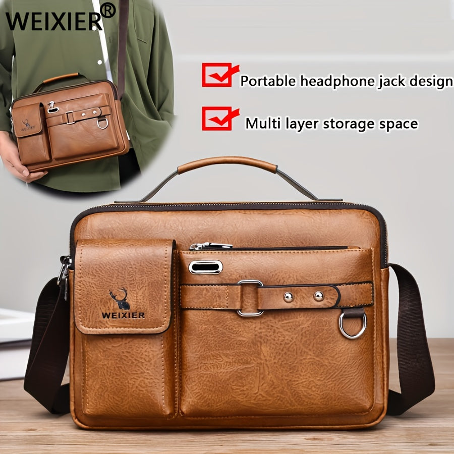 WEIXIER Men's Business Crossbody Bag with Adjustable Strap, Golden-Tone Hardware