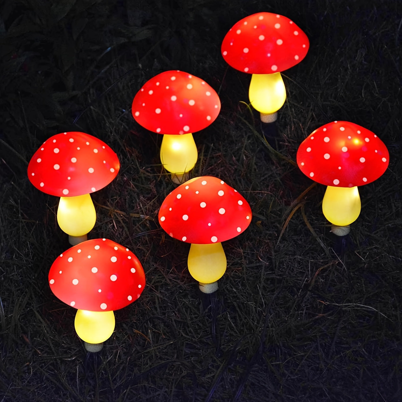 Set of 6 Solar Mushroom Lights for Garden Decorations, Outdoor Solar Red Mushroom Light for Yard Pathway Grave Decor
