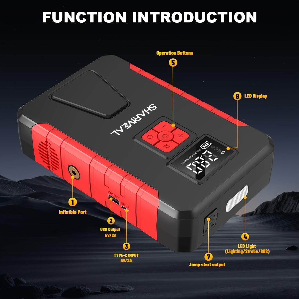 SHARMEAL 4500A Peak Automotive Jump Starter & 150PSI Tire Inflator, Air Compressor Car Jump Starter,