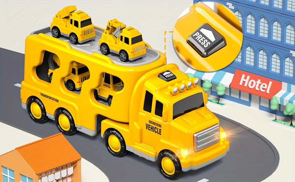 Kids Car Toys, 7 In 1 Construction Car Trucks Playset With Play Mat & Accessories, Birthday Halloween Christmas Gifts For Kids Boys Girls