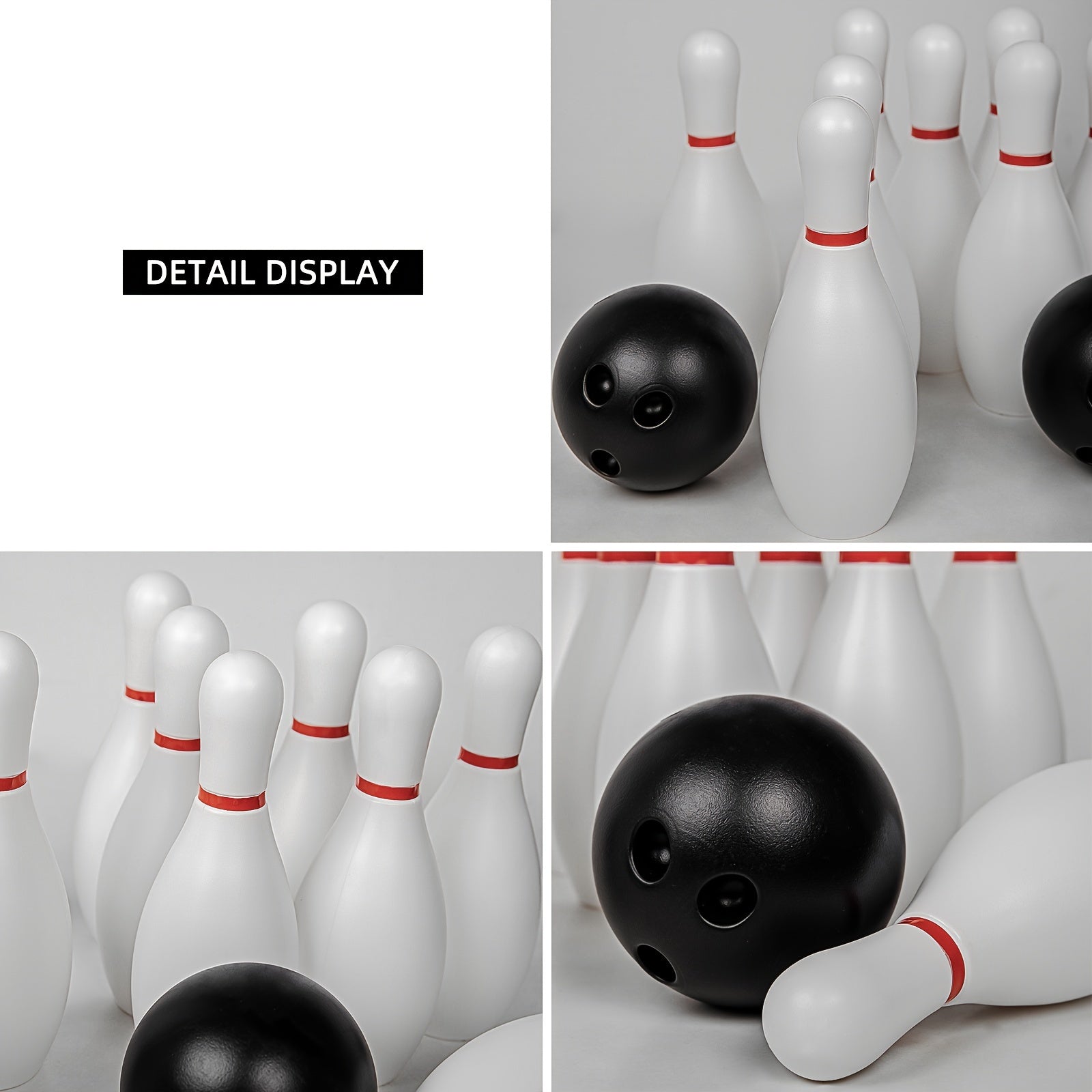 Bowling Ball Toy Set Kids Sports Toys Indoor Outdoor Sports Toys Classic White Style Large Size 10 Bottles 2 Balls