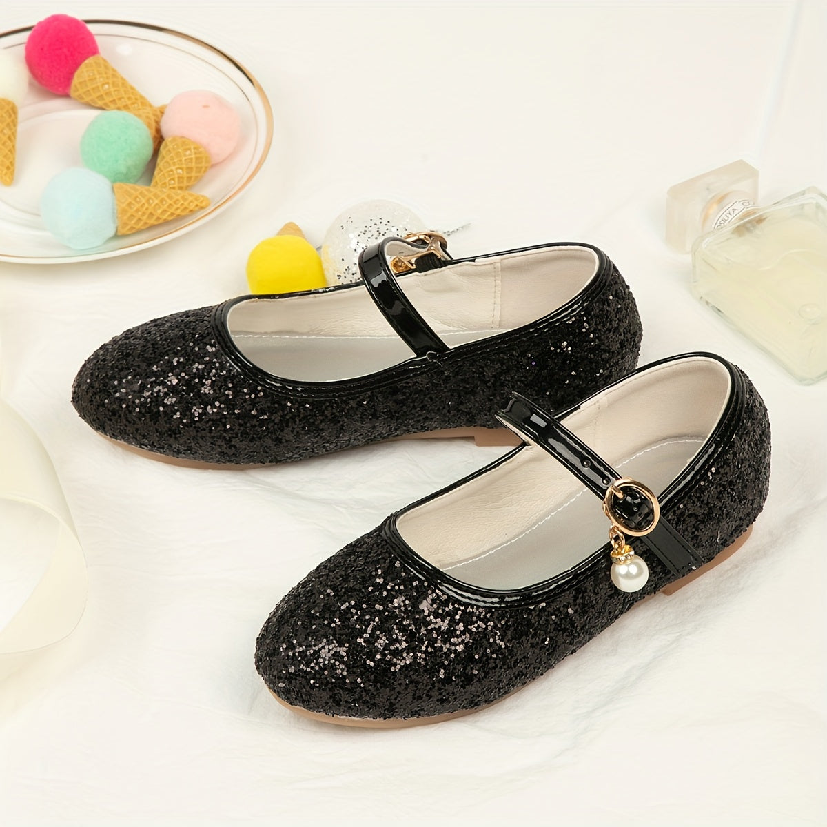 Girls Sequins Rhinestone Mary Jane Flat Shoes School Party Dress Shoes Princess Shoes For Toddler Kids Children
