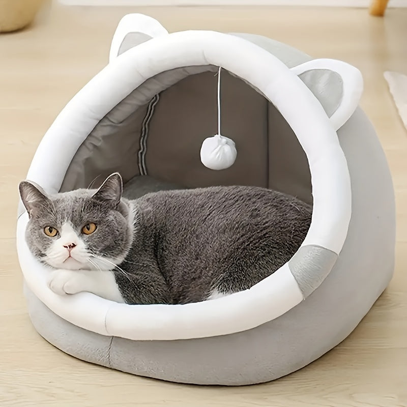 Classic style cute cat bed house, kitten burrow mat, indoor kitten tent with hanging toys, give cats different fun