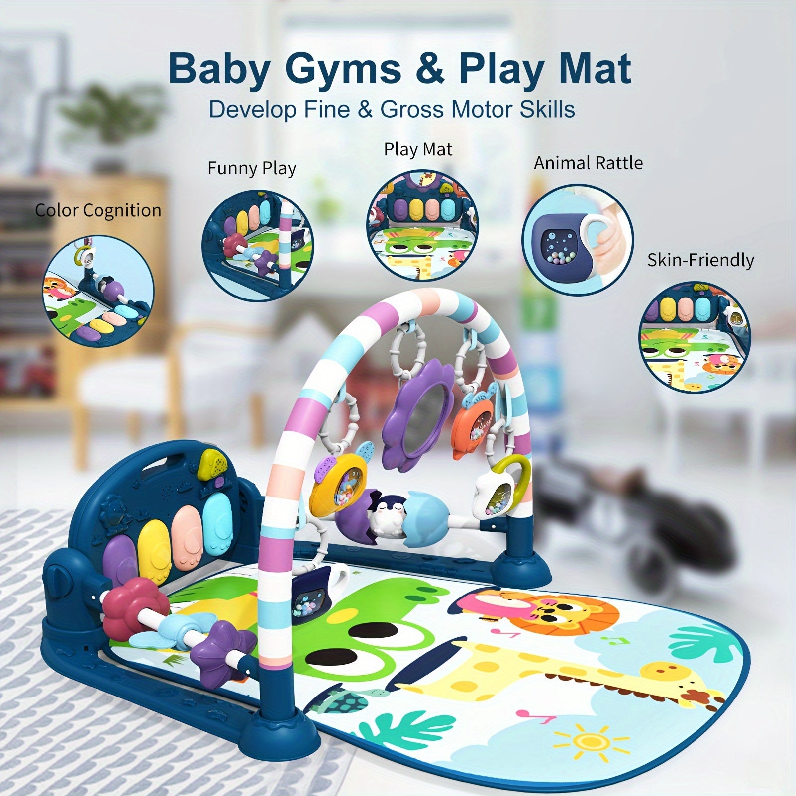 Youngsters Play Mat Youngsters Gym, Funny Play Piano Tummy Time Youngsters Activity Gym Mat with 5 Youngsters Learning Sensory Youngsters Toys, Music And Lights Boy & Girl Gifts for Youngsters Youngsters 0 to 3 6 9 12 Months