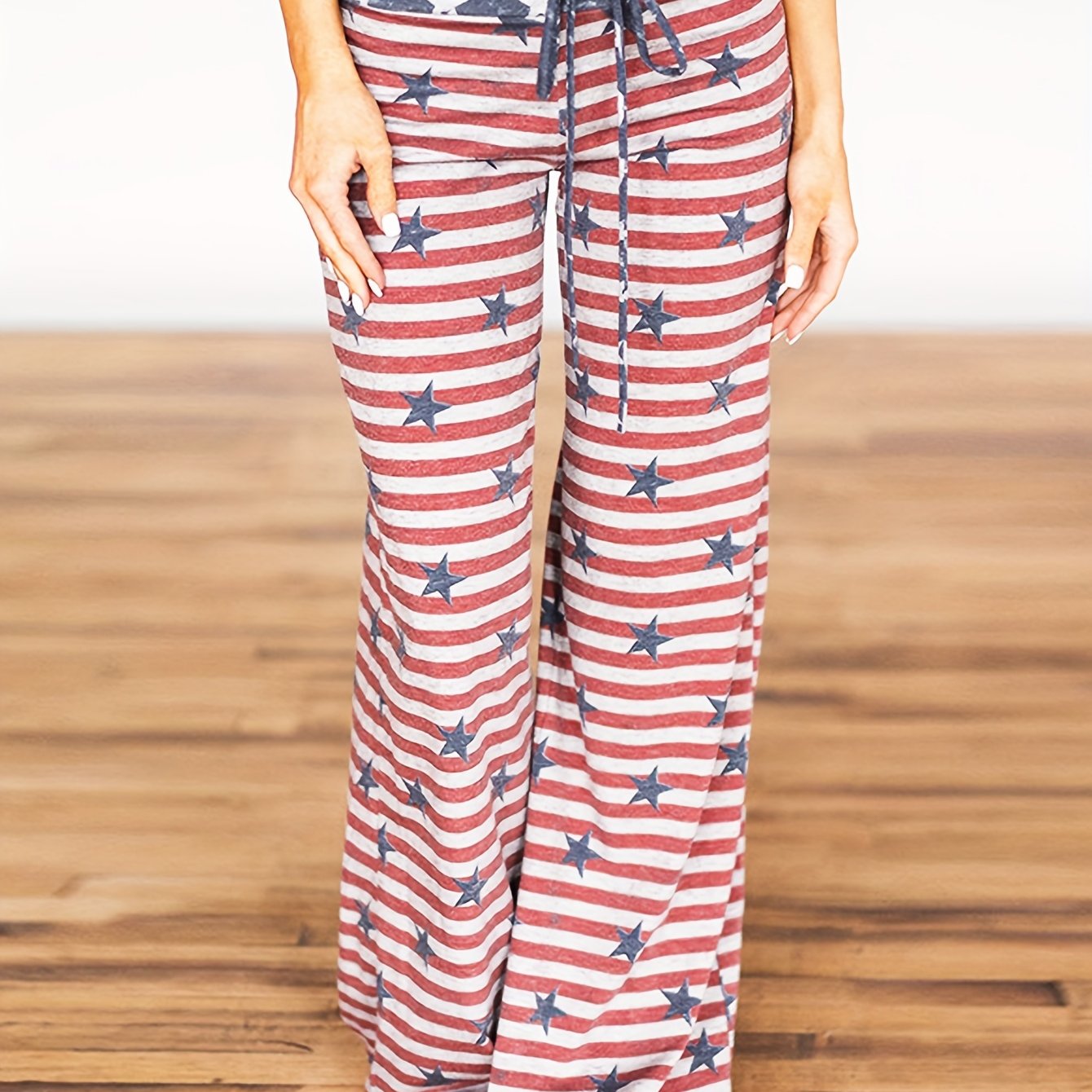 [American Flag Print Pants] Loose Fit Men's Casual American Flag Print Wide Leg Pants | Drawstring Waist, All-Season Comfort, Casual Weekend Attire, Starpattern Pants, American Flag Accessories