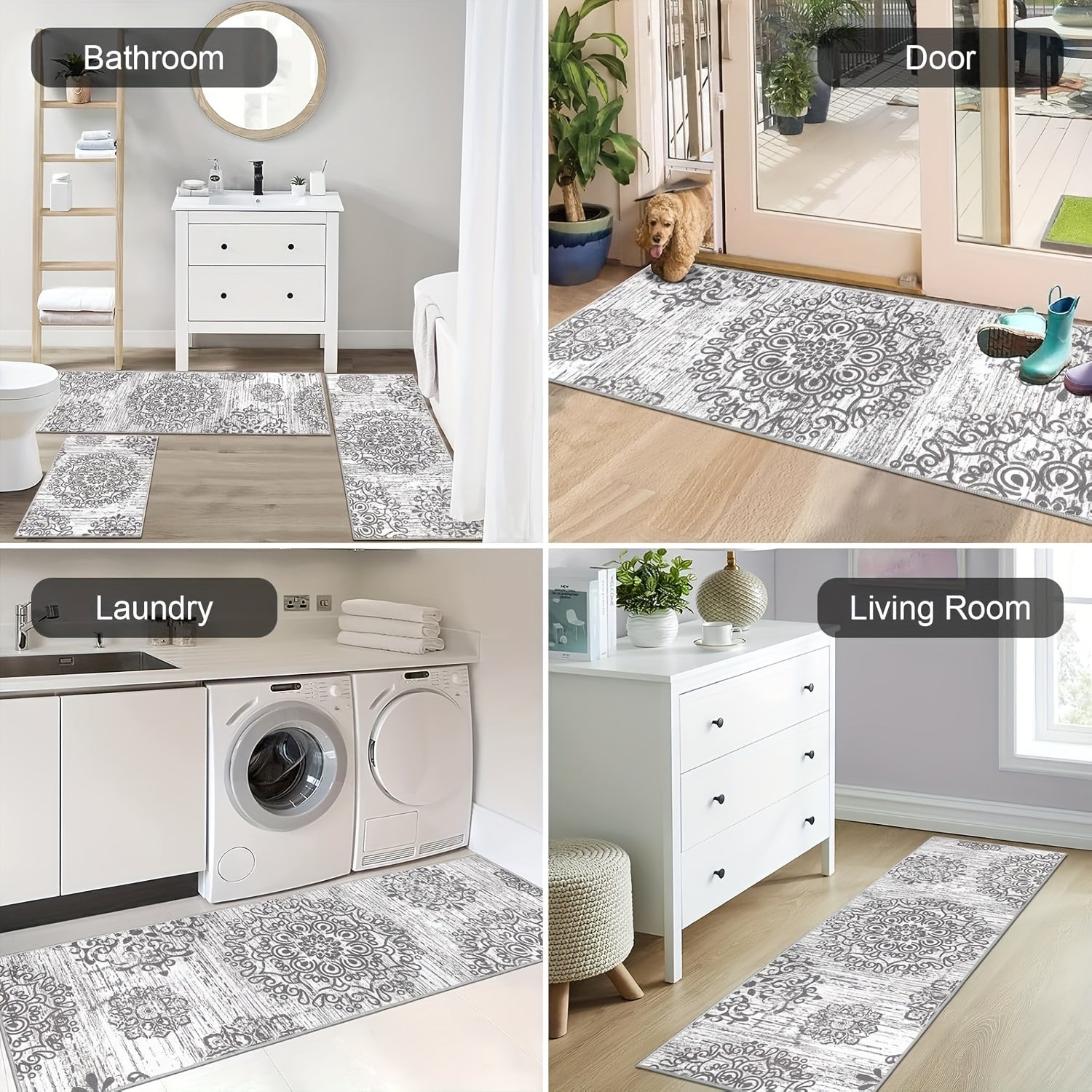 Farmhouse Kitchen Rugs Sets Of 3 Non Slip Washable Boho Kitchen Rugs And Mats for Floor Kitchen Runner Mat Floor Mat for Kitchen, Laundry, Hallways