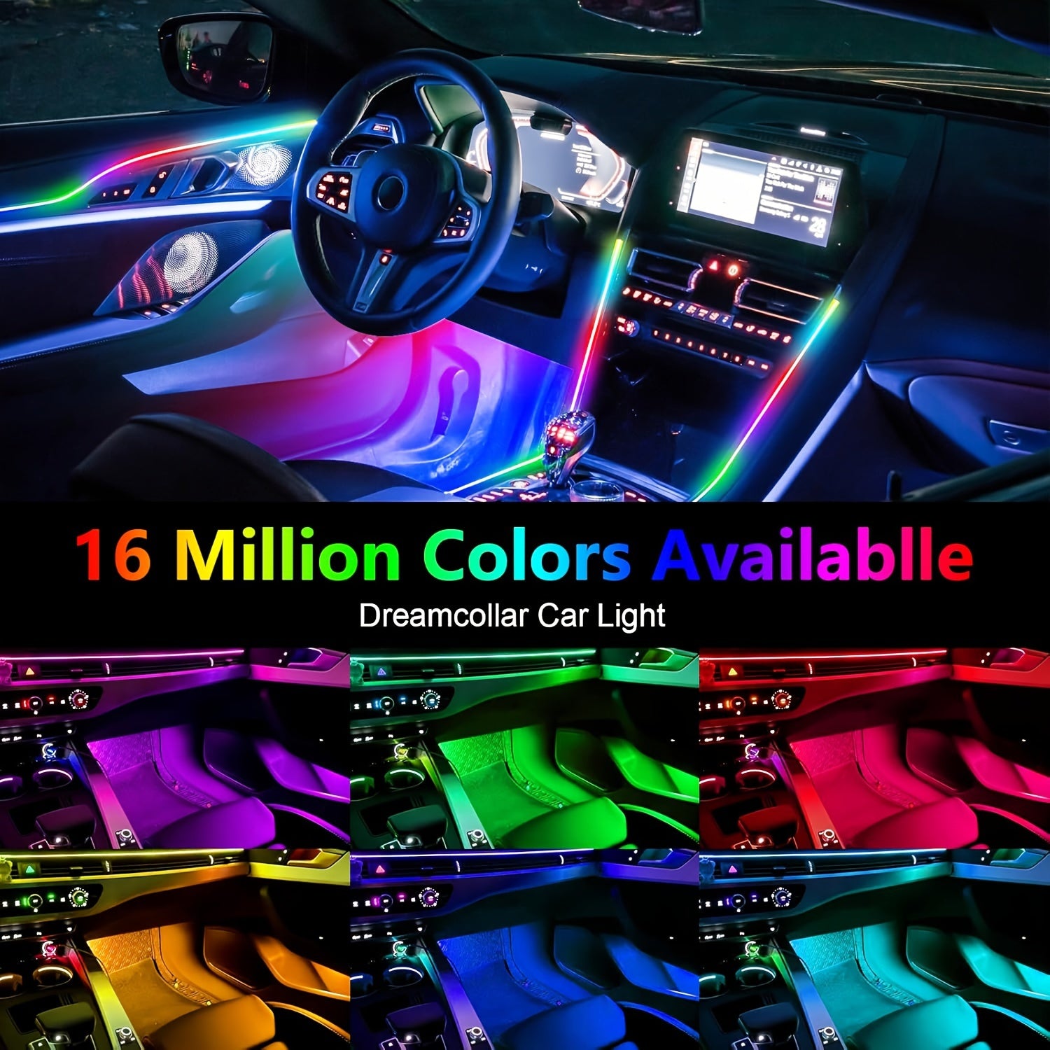 10-in-1 Rainbow Universal Style Colorful RGB Symphony Car Ambient Interior LED