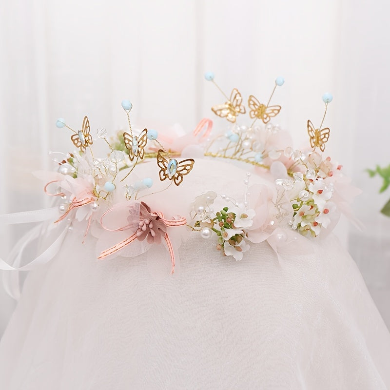 Flower   Headband, Fairy Headpiece Wreath, Sweet Butterfly Flower Headband For Flower Girl, Flower   Crown, Bridal Hair Accessories