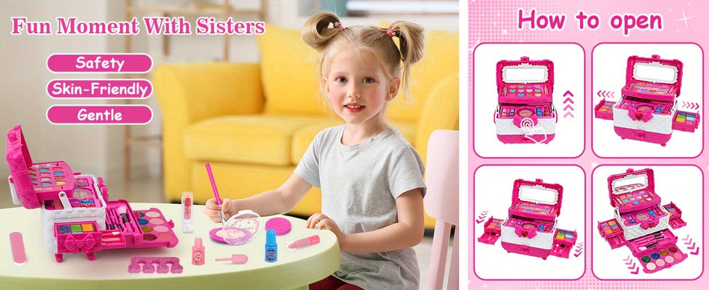 54PCS Washable Real Makeup Set for Kids, Little Girls Makeup Toys, Ideal Christmas Gifts, Toddler Toys for Halloween