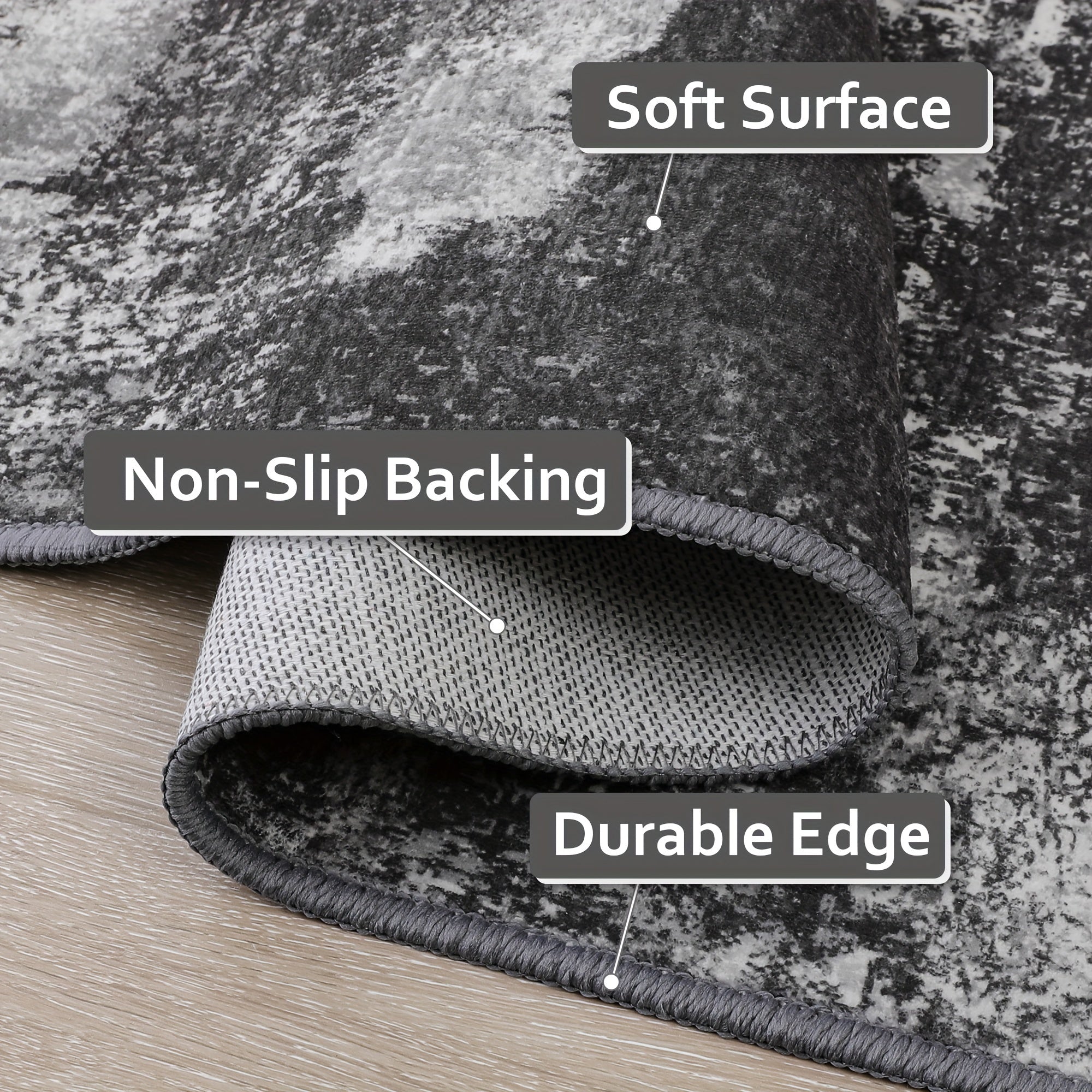 Dark Gray and Black Modern Abstract Striped Area Mat - Non-Slip Backing, Soft Polyester Fabric, Machine Washable for Living Room or Bedroom Decor, Rugs for Living Room