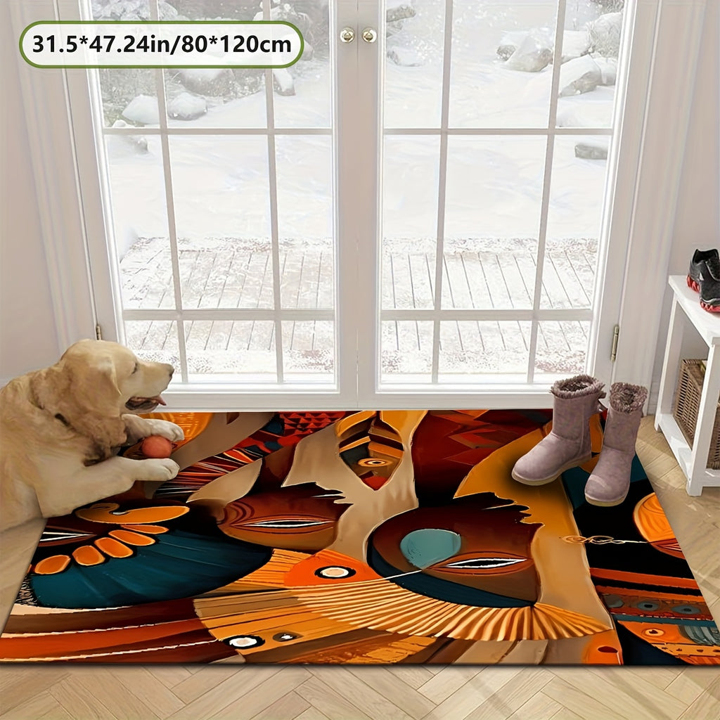 Vibrant Abstract Design Decorative Mat - Soft, Durable, Machine Washable, Non-Slip Backing, 7mm Thick, 800g/sq.m, Perfect for Kitchen, Living Room, Bedroom, Bathroom, and Outdoor Spaces, Rugs for Living
