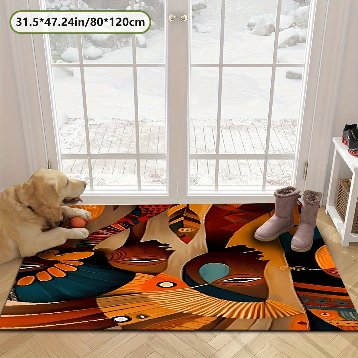 Vibrant Abstract Design Decorative Mat - Soft, Durable, Machine Washable, Non-Slip Backing, 7mm Thick, 800g/sq.m, Perfect for Kitchen, Living Room, Bedroom, Bathroom, and Outdoor Spaces, Rugs for Living