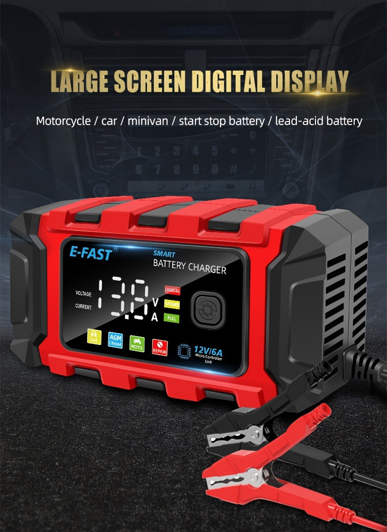 12V 6A Intelligent Car Battery Charger - Advanced Automotive Battery Maintaine