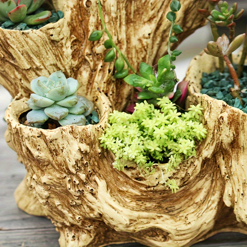 1pc, Faux Wood Succulent Planter Artificial Driftwood Planter Stump Log Like Container Pot For Home&Garden NO Plants