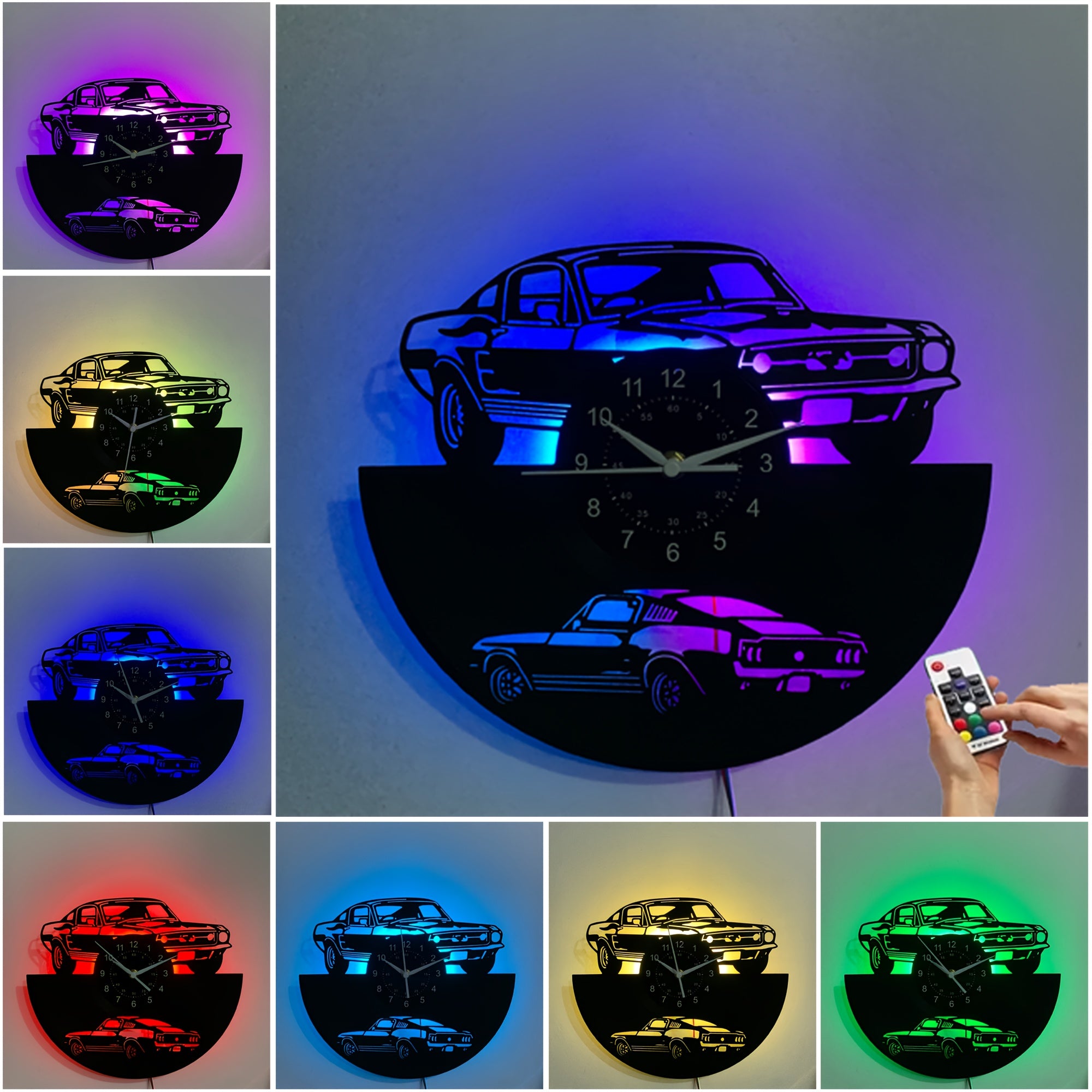 Handmade Vintage Car-Themed LED Wall Clock with Remote Control
