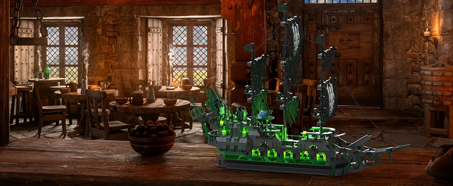 Pirate Ship Building Toys - Building Sets with Lights, Ghost Ship Flying Dutchman Model, 40001 Toy Boat for Halloween and Christmas Gift