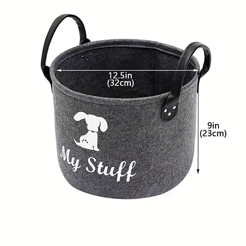 Large Capacity Felt Pet Toy Storage Basket - Cute Tiger Design, Collapsible Organizer for Cat & Dog Toys and Accessories