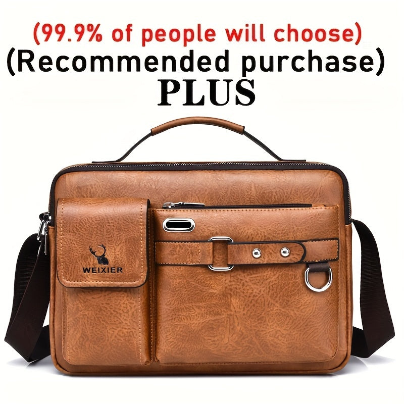 WEIXIER Men's Business Crossbody Bag with Adjustable Strap, Golden-Tone Hardware