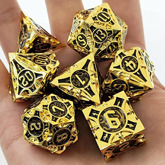 Metal Dice Set, 7 Die Metal Polyhedral Dice Set With Gift Metal Box And Golden Number For Metal Dice Set Christmas, Halloween, Thanksgiving Gift, gaming gift