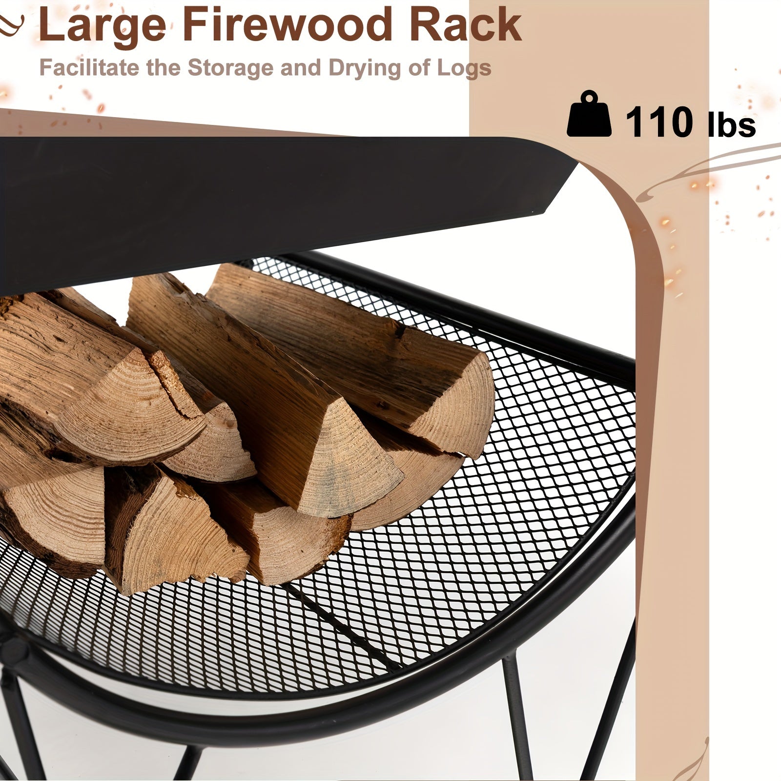 1pc Deluxe Outdoor Wood Burning Fire Pit - Steel Patio Stove with Log Storage Rack and Wheels for Easy Mobility - Perfect for Yard, Garden, and Backyard Gatherings - Durable Construction and Versatile Design